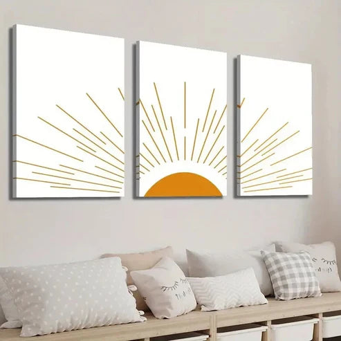 3pcs Abstract Geometric Shape Sun Wall Art Set Canvas Unframed - High Quality Print 100% Australian Made Wall Canvas
