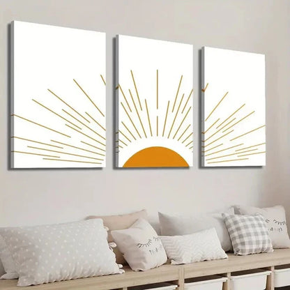 3pcs Abstract Geometric Shape Sun Wall Art Set Canvas Unframed - High Quality Print 100% Australian Made Wall Canvas
