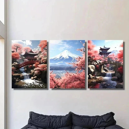 3pcs Japanese Red Cherry Blossom Trees Wall Art Set Canvas Framed 40x60cm - High Quality Print 100% Australian Made Wall Canvas Ready to Hang