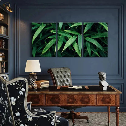 3pcs Green Bamboo Leaves Nature-Inspired Metal Print Ready to Hang Art
