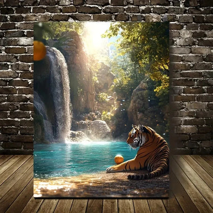 Dreamlike Tiger Playing With Ball by Crystal Painting 40x60cm Metal Print Ready to Hang