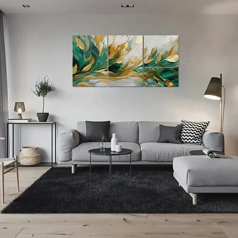 3pcs Teal Golden and White Colors Wall Art Set Canvas Framed 40x60cm - High Quality Print 100% Australian Made Wall Canvas Ready to Hang