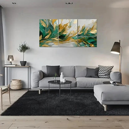 3pcs Teal Golden and White Colors Wall Art Set Canvas Framed 40x60cm - High Quality Print 100% Australian Made Wall Canvas Ready to Hang