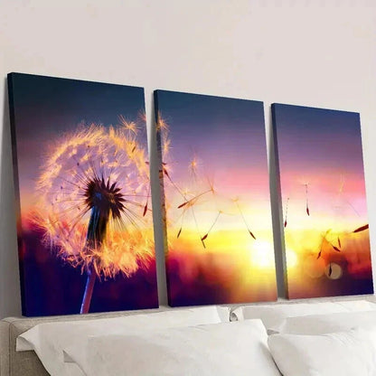 3pcs Dandelion Seeds Flying in Sunset Wall Art Set Canvas Framed 40x60cm - High Quality Print 100% Australian Made Wall Canvas Ready to Hang