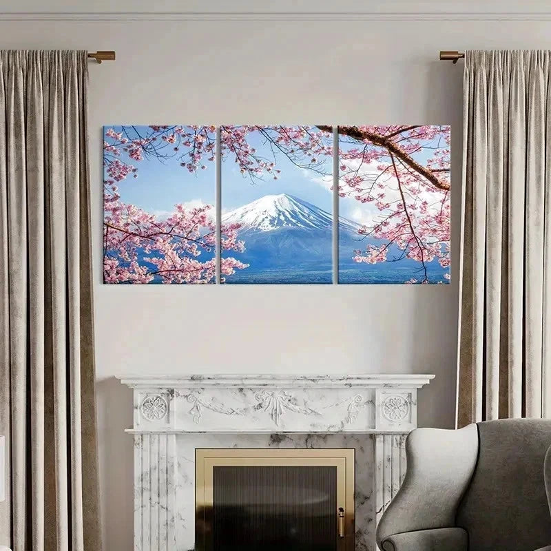 3pcs Japan Mount Fuji & Cherry Blossoms Wall Art Set Canvas Framed 40x60cm - High Quality Print 100% Australian Made Wall Canvas Ready to Hang