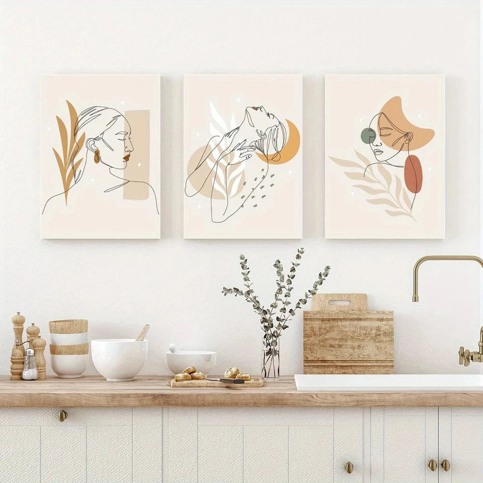 3pcs Abstract Women and Tropical Leaves Metal Print Ready to Hang Art