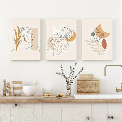 3pcs Abstract Women and Tropical Leaves Metal Print Ready to Hang Art