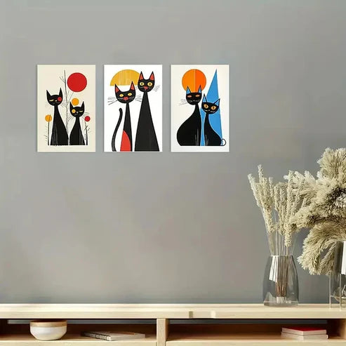 3pcs Black Cats Creative art Work Wall Art Set Canvas Unframed - High Quality Print 100% Australian Made Wall Canvas