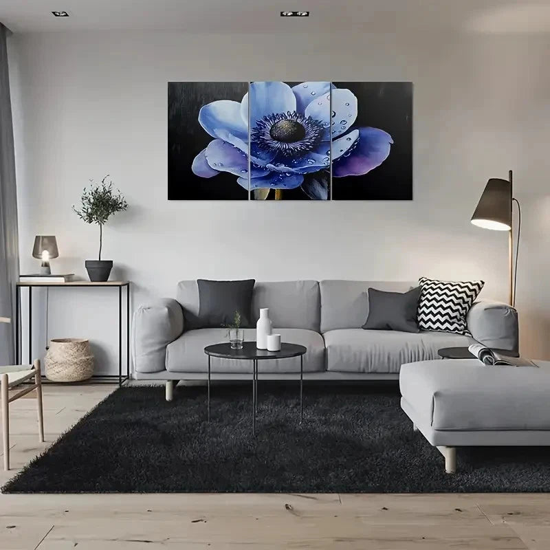 3pcs Stunning Blue Anemone Flower Metal Print Ready to Hang Art