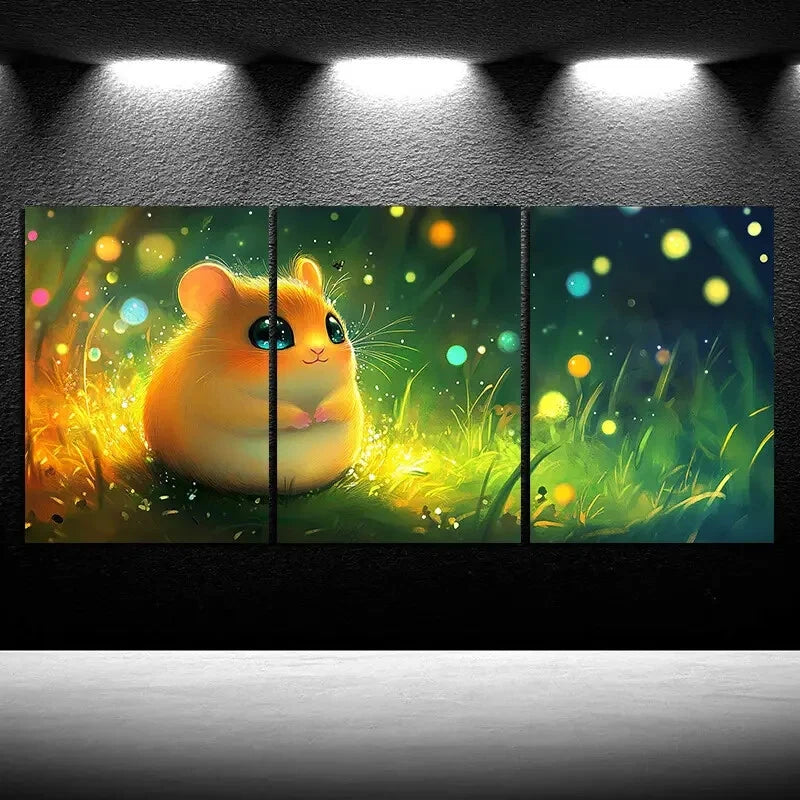 3pcs Beautiful Hamster Green Themed Metal Print Ready to Hang Art