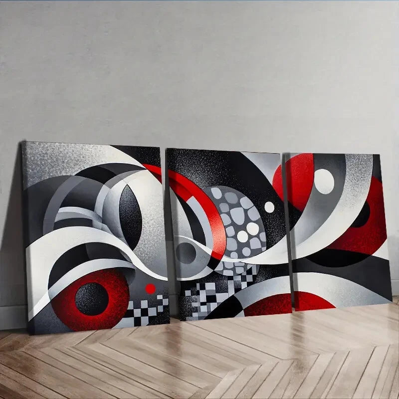 3pcs Modern Abstract Gray Black & Red Perfect Wall Art Set Canvas Framed 40x60cm - High Quality Print 100% Australian Made Wall Canvas Ready to Hang
