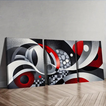 3pcs Modern Abstract Gray Black & Red Perfect Wall Art Set Canvas Framed 40x60cm - High Quality Print 100% Australian Made Wall Canvas Ready to Hang
