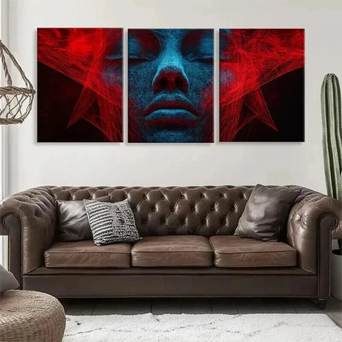 3pcs Neon Red and Blue Wireframe Design Perfect Wall Art Set Canvas Unframed - High Quality Print 100% Australian Made Wall Canvas