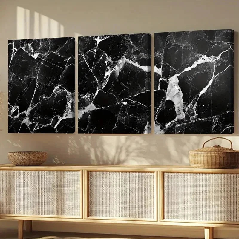 3pcs Black Marble Texture Series Modern Perfect Wall Art Set Canvas Framed 40x60cm - High Quality Print 100% Australian Made Wall Canvas Ready to Hang