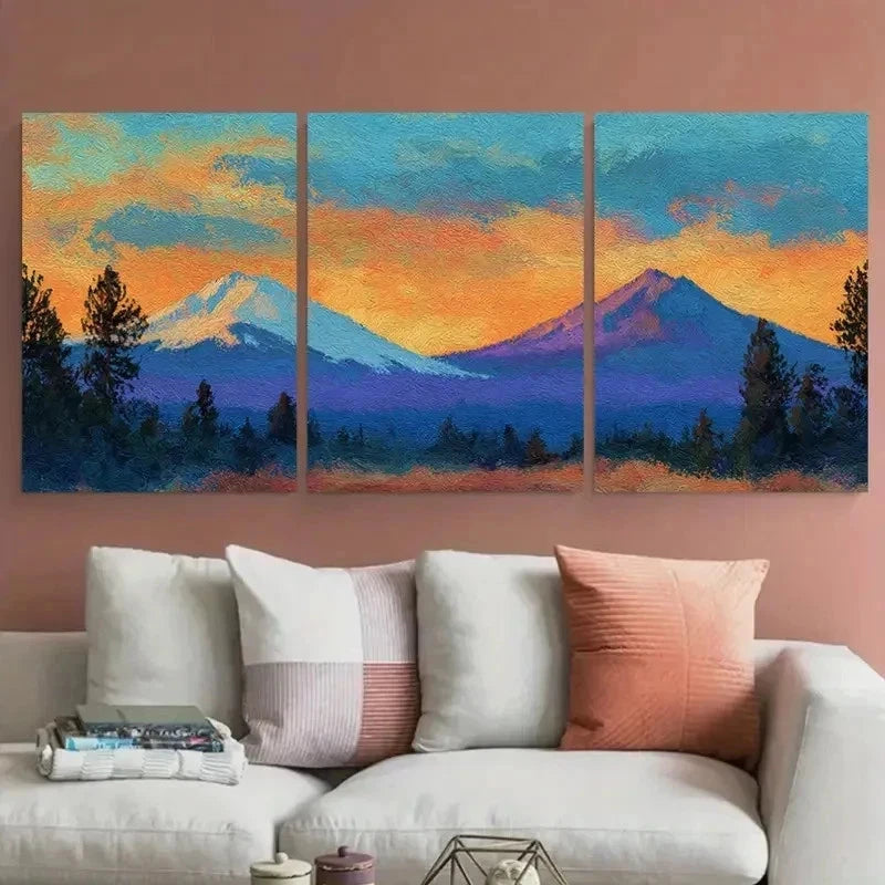 3pcs Mountain Landscape Vintage Nature Perfect Wall Art Set Canvas Framed 60x90cm - High Quality Print 100% Australian Made Wall Canvas Ready to Hang