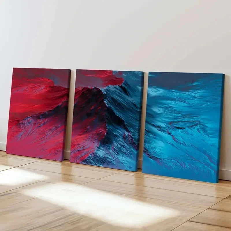 3pcs Modern Abstract Fantasy Red and Blue Wall Art Set Canvas Framed 40x60cm - High Quality Print 100% Australian Made Wall Canvas Ready to Hang