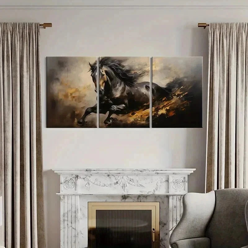 3pcs Abstract Horse Artwork Dynamic Flowing Mane Wall Art Set Canvas Framed 40x60cm - High Quality Print 100% Australian Made Wall Canvas Ready to Hang