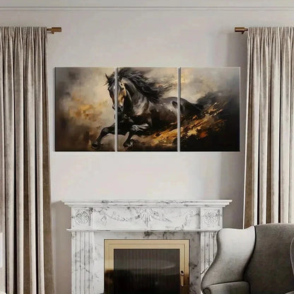 3pcs Abstract Horse Artwork Dynamic Flowing Mane Wall Art Set Canvas Framed 40x60cm - High Quality Print 100% Australian Made Wall Canvas Ready to Hang