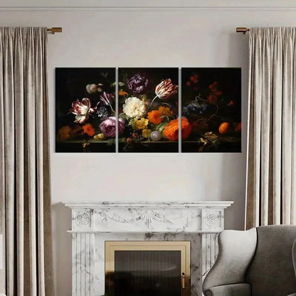 3pcs Floral Arrangement in Rich Colors Wall Art Set Canvas Framed 40x60cm - High Quality Print 100% Australian Made Wall Canvas Ready to Hang