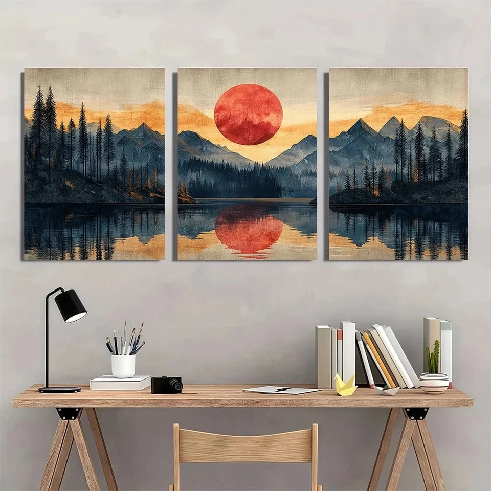 3pcs Mountain Nature Painting Wall Art Set Canvas Framed 40x60cm - High Quality Print 100% Australian Made Wall Canvas Ready to Hang
