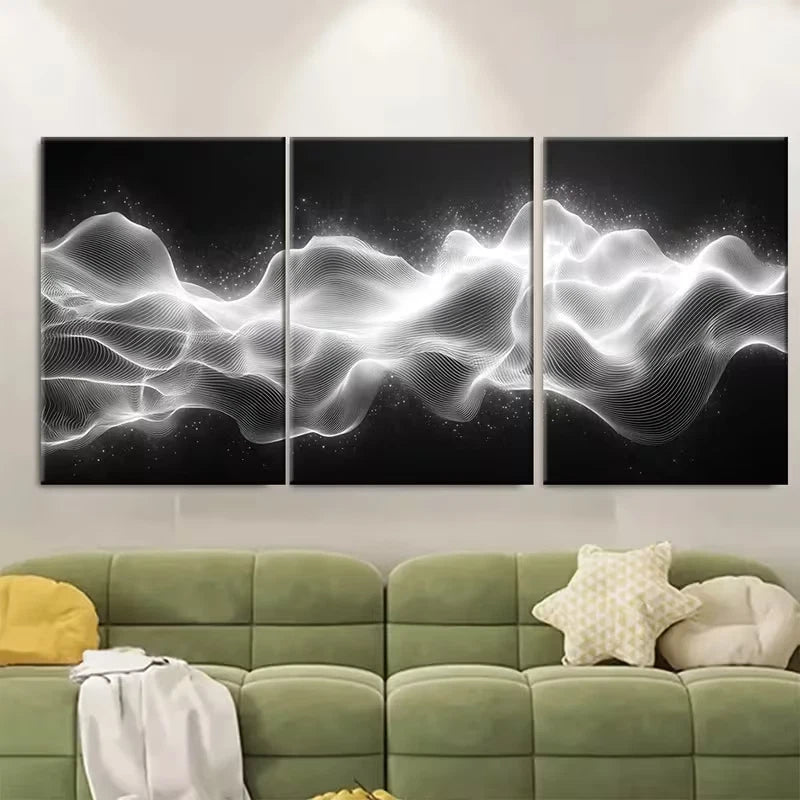 3pcs Black White Optical Wave Metal Print Ready to Hang Art