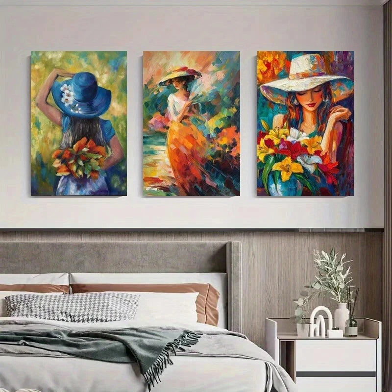 3pcs Vibrant Boho Floral Abstract Modern Chic Metal Print Ready to Hang Art