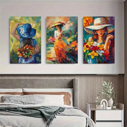 3pcs Vibrant Boho Floral Abstract Modern Chic Metal Print Ready to Hang Art