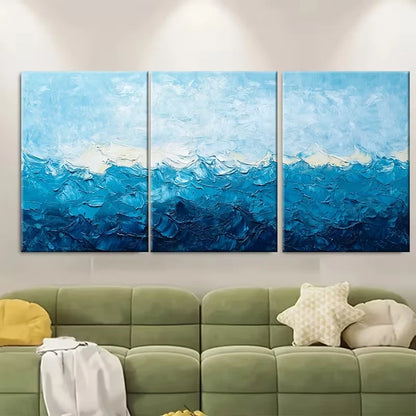 3pcs Blue Sea Ocean Texture Abstract Metal Print Ready to Hang Art