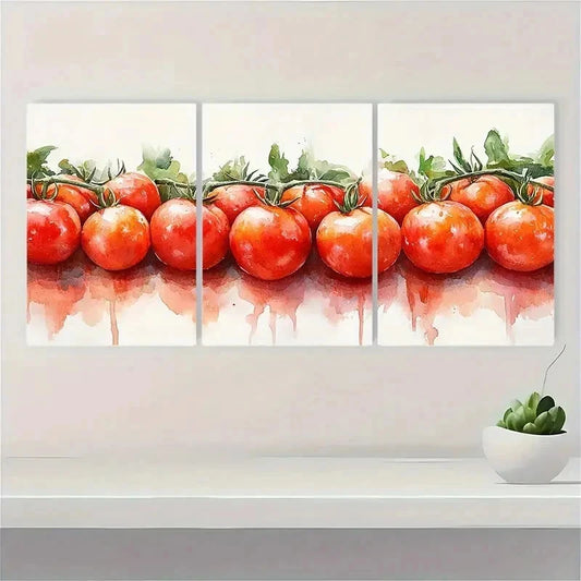 3pcs Tomato Watercolor Rustic Tomatoes Perfect Wall Art Set Canvas Framed 40x60cm - High Quality Print 100% Australian Made Wall Canvas Ready to Hang