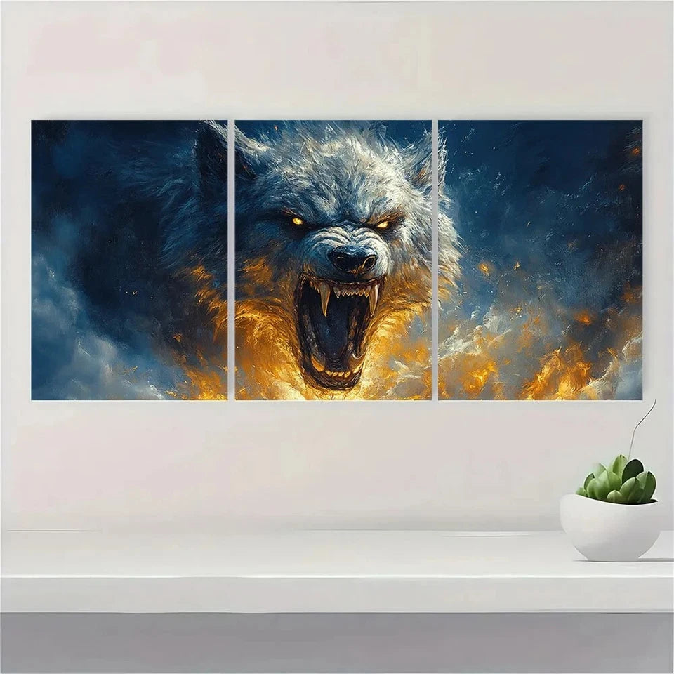 3pcs Halloween Werewolf Snarling Triptych Metal Print Ready to Hang Art