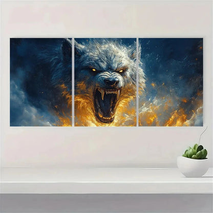 3pcs Halloween Werewolf Snarling Triptych Metal Print Ready to Hang Art