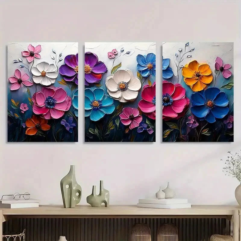 3pcs Modern Abstract Colorful Blooms Metal Print Ready to Hang Art