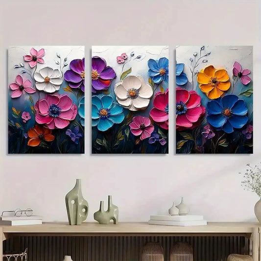 3pcs Modern Abstract Colorful Blooms Metal Print Ready to Hang Art