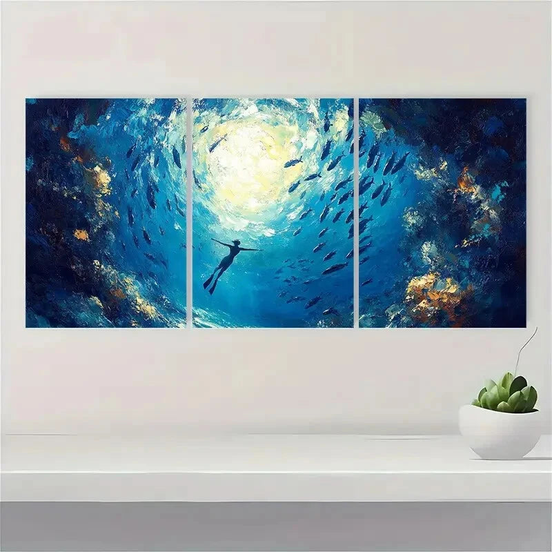 3pcs Sea Ocean Teal Blue Green Abstract Metal Print Ready to Hang Art