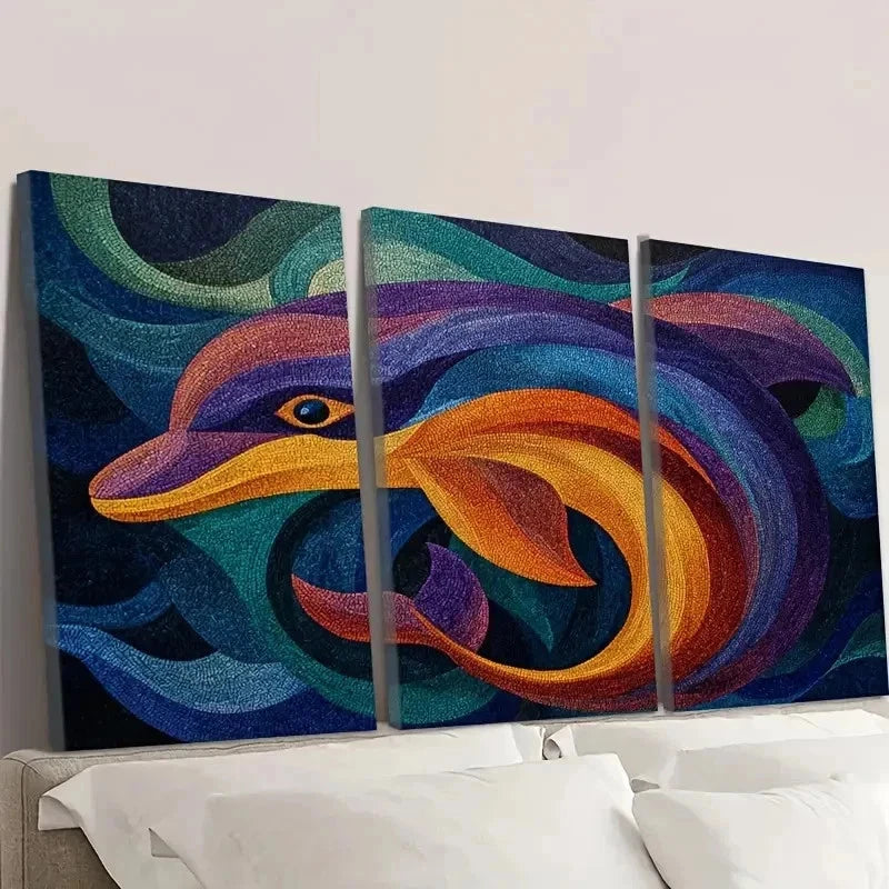 3pcs Abstract Dolphin Wall Art Set Canvas Framed 40x60cm - High Quality Print 100% Australian Made Wall Canvas Ready to Hang