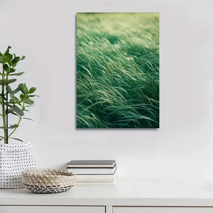 Vibrant Green Landscape Mint Grass Lawn Painting 40x60cm Metal Print Ready to Hang