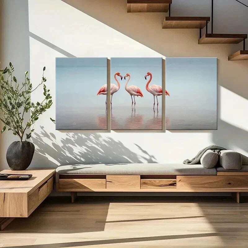 3pcs Three Pink and White Bird Flamingo Wall Art Set Canvas Framed 40x60cm - High Quality Print 100% Australian Made Wall Canvas Ready to Hang