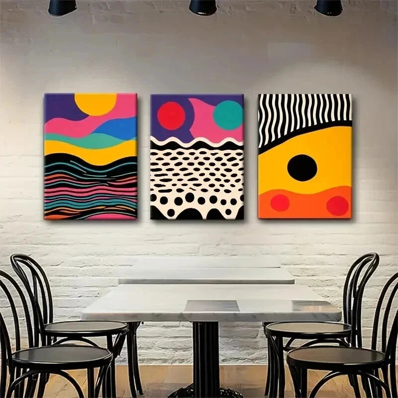 3pcs Colorful Geometric Pattern Artistic Perfect Wall Art Set Canvas Framed 40x60cm - High Quality Print 100% Australian Made Wall Canvas Ready to Hang
