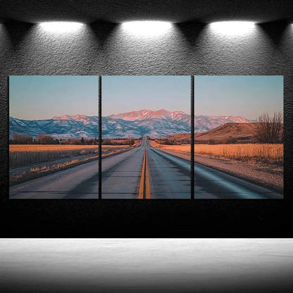 3pcs Road Under The Sunset Glow Metal Print Ready to Hang Art