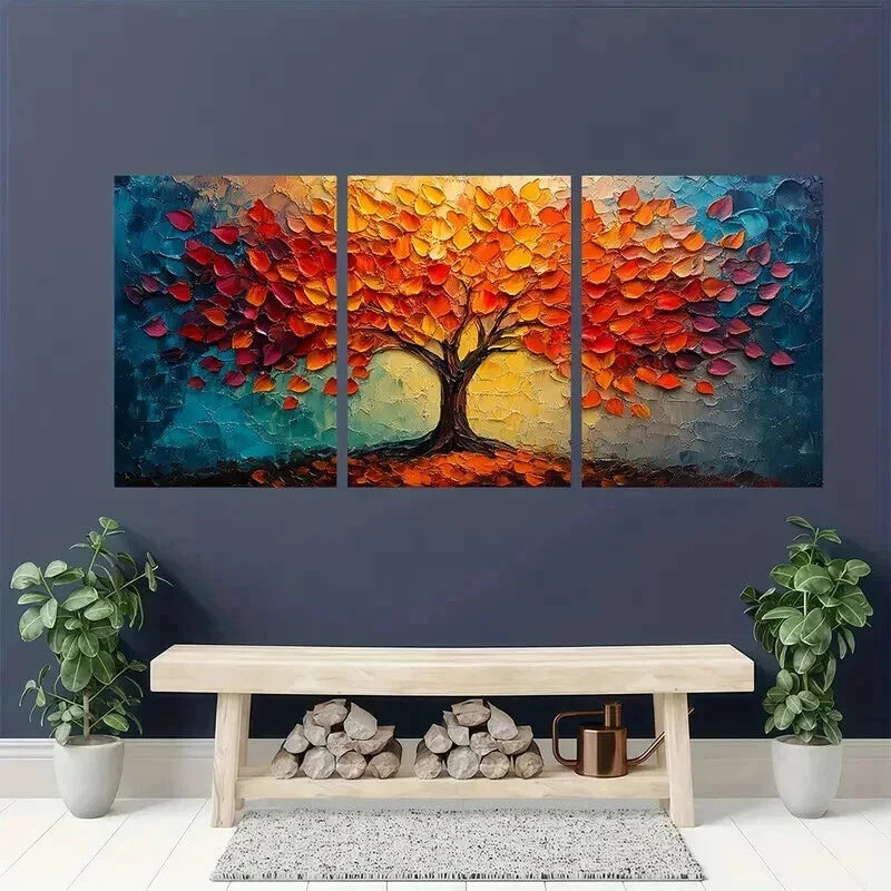 3pcs Vibrant Autumn Tree with Golden Leaves Wall Art Set Canvas Framed 40x60cm - High Quality Print 100% Australian Made Wall Canvas Ready to Hang