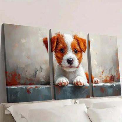 3pcs Adorable Puppy Whimsical Dog Wall Art Set Canvas Framed 40x60cm - High Quality Print 100% Australian Made Wall Canvas Ready to Hang