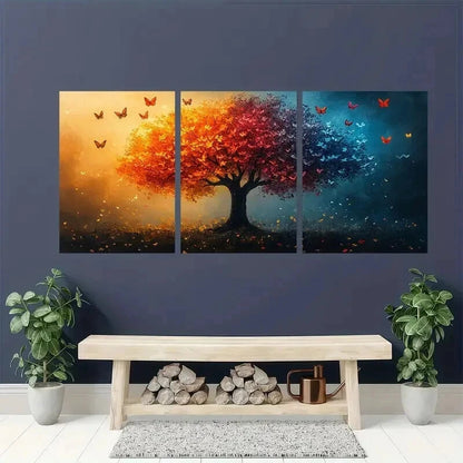 3pcs Vibrant Autumn & Winter Butterfly Tree Wall Art Set Canvas Framed 40x60cm - High Quality Print 100% Australian Made Wall Canvas Ready to Hang