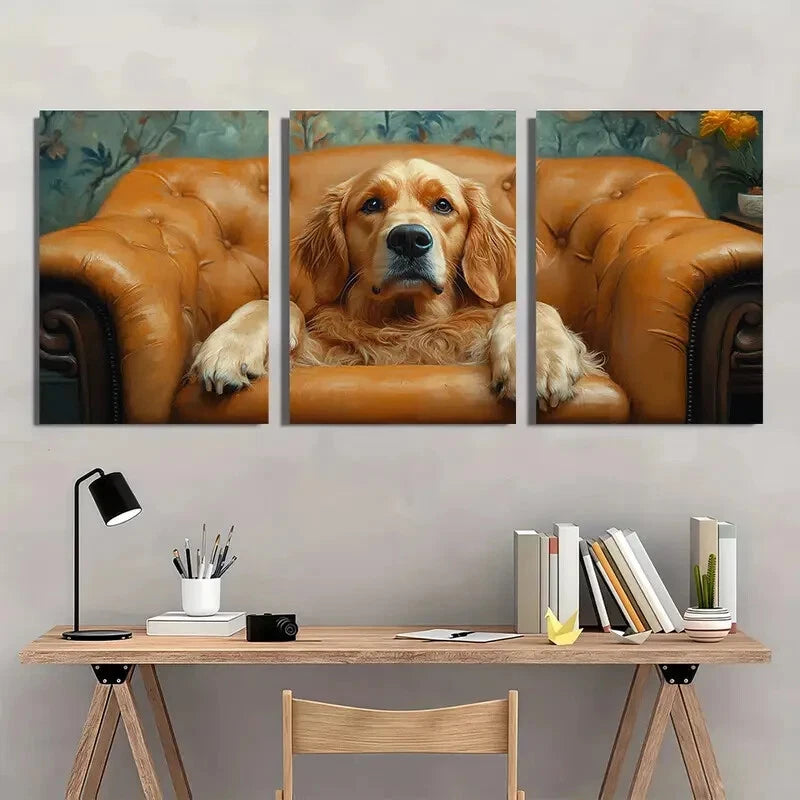 3pcs Golden Retriever Dog Painting Metal Print Ready to Hang Art