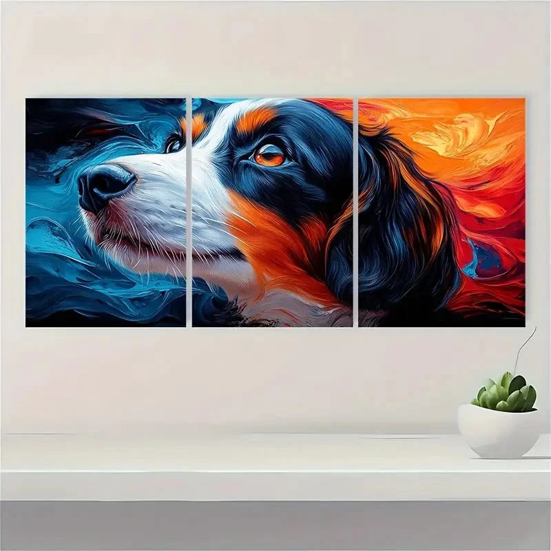 3pcs Blue Orange Black White Brown Dog Metal Print Ready to Hang Art