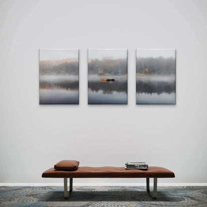 3pcs Misty Lake Landscape Forest With Boat Wall Art Set Canvas Framed 50x70cm - High Quality Print 100% Australian Made Wall Canvas Ready to Hang