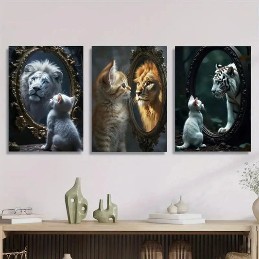3pcs Powerful Inner World Animal Metal Print Ready to Hang Art