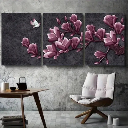 3pcs Purple Magnolia Blossom Botanical Floral Wall Art Set Canvas Framed 40x60cm - High Quality Print 100% Australian Made Wall Canvas Ready to Hang