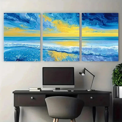 3pcs Sunset landscape Yellow Instant Perfect  Wall Art Set Canvas Framed 60x90cm - High Quality Print 100% Australian Made Wall Canvas Ready to Hang