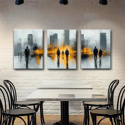 3pcs Abstract Cityscape with Silhouetted Wall Art Set Canvas Unframed - High Quality Print 100% Australian Made Wall Canvas