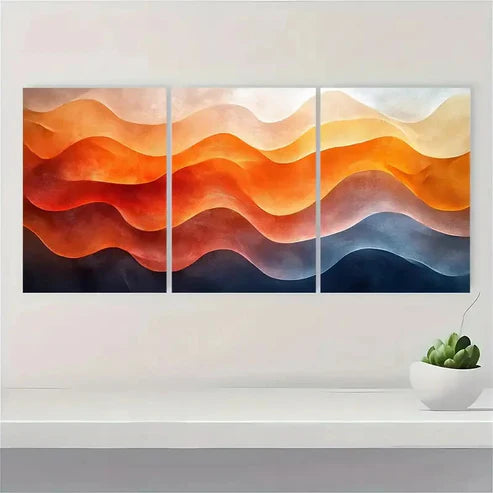 3pcs Brown Geometric Waves Abstract S Wall Art Set Canvas Unframed - High Quality Print 100% Australian Made Wall Canvas